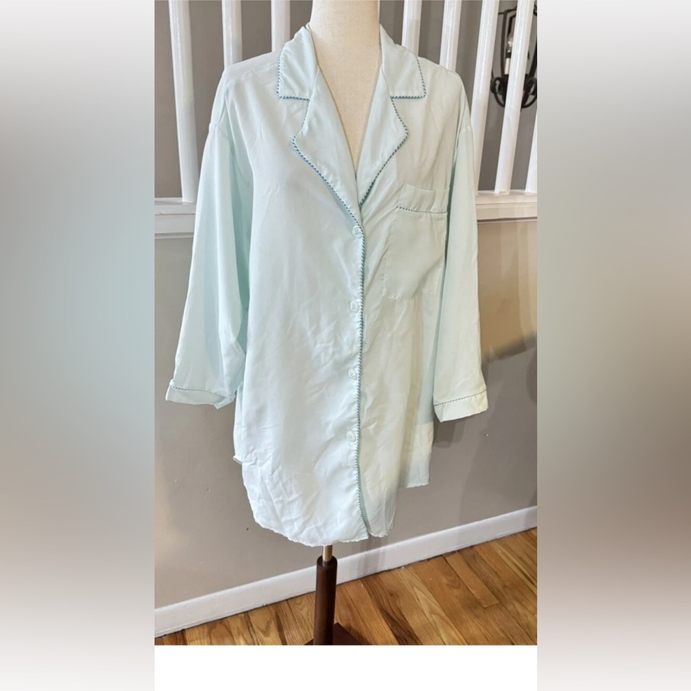 Olga Light Blue Button-Up Sleep Shirt
